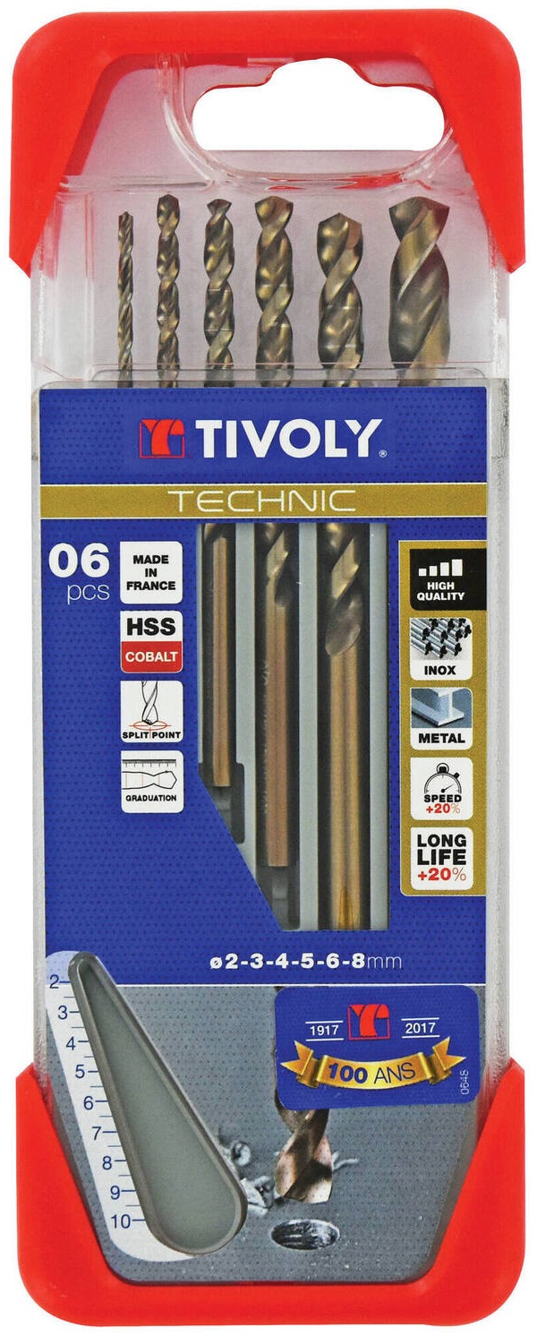 Coffret 6 forets métal Tivoly HSS-E5 cobalt Ø 2 à 8 mm