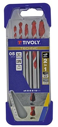 Coffret 5 forets béton carrelage Tivoly Ø 4 à 10 mm
