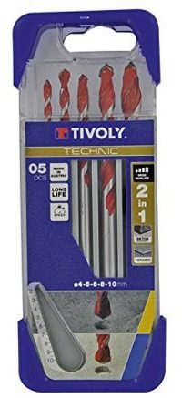 Coffret 5 forets béton carrelage Tivoly Ø 4 à 10 mm