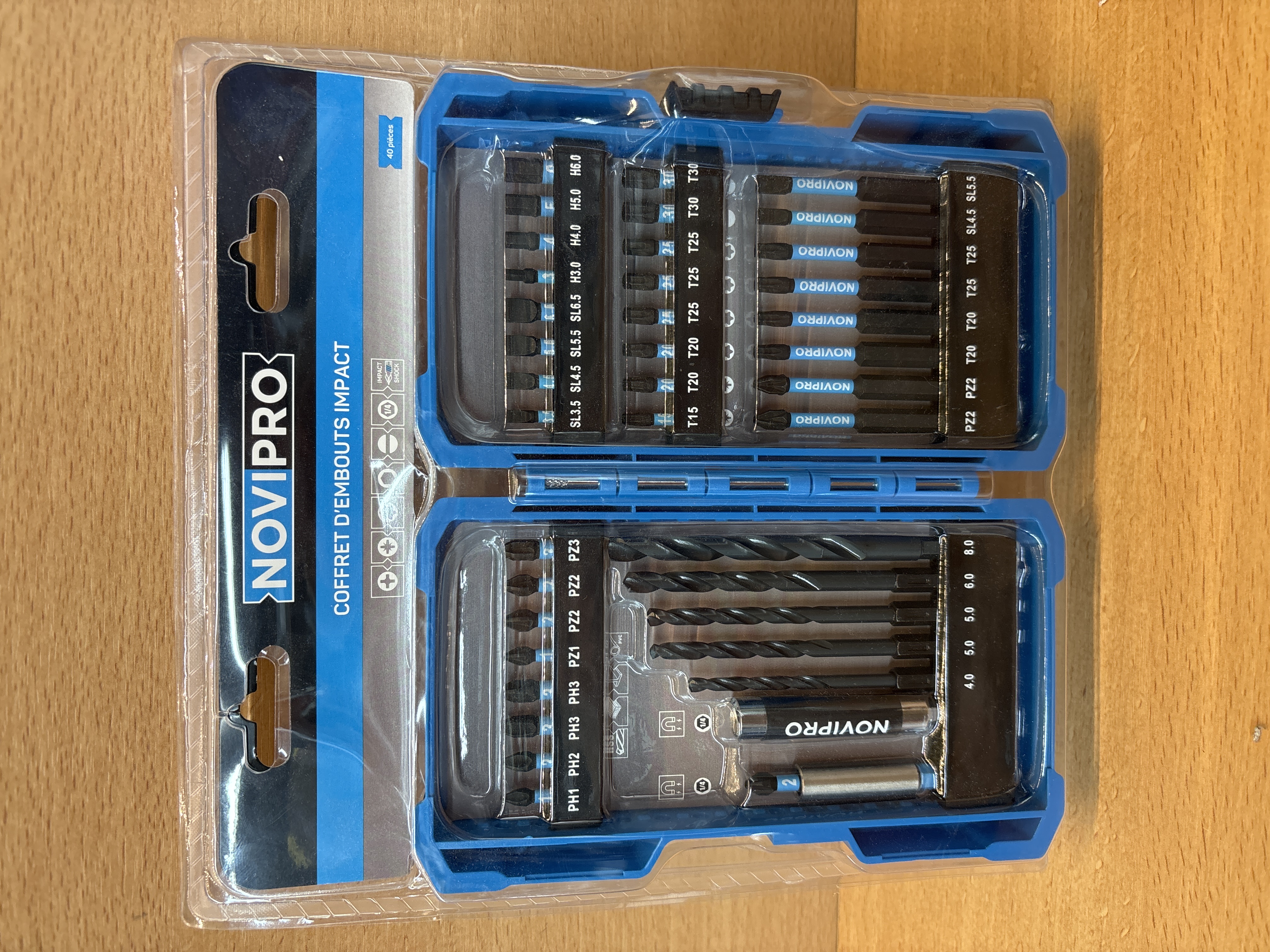 Coffret d'embouts impact Novipro 40 pièces 1/4 acier S2