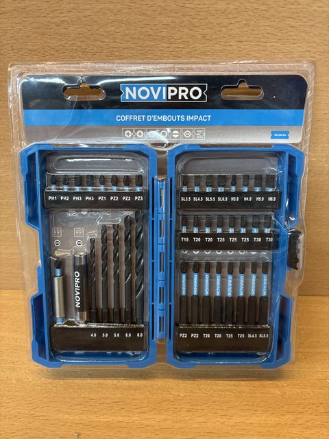 Coffret d'embouts impact Novipro 40 pièces 1/4 acier S2