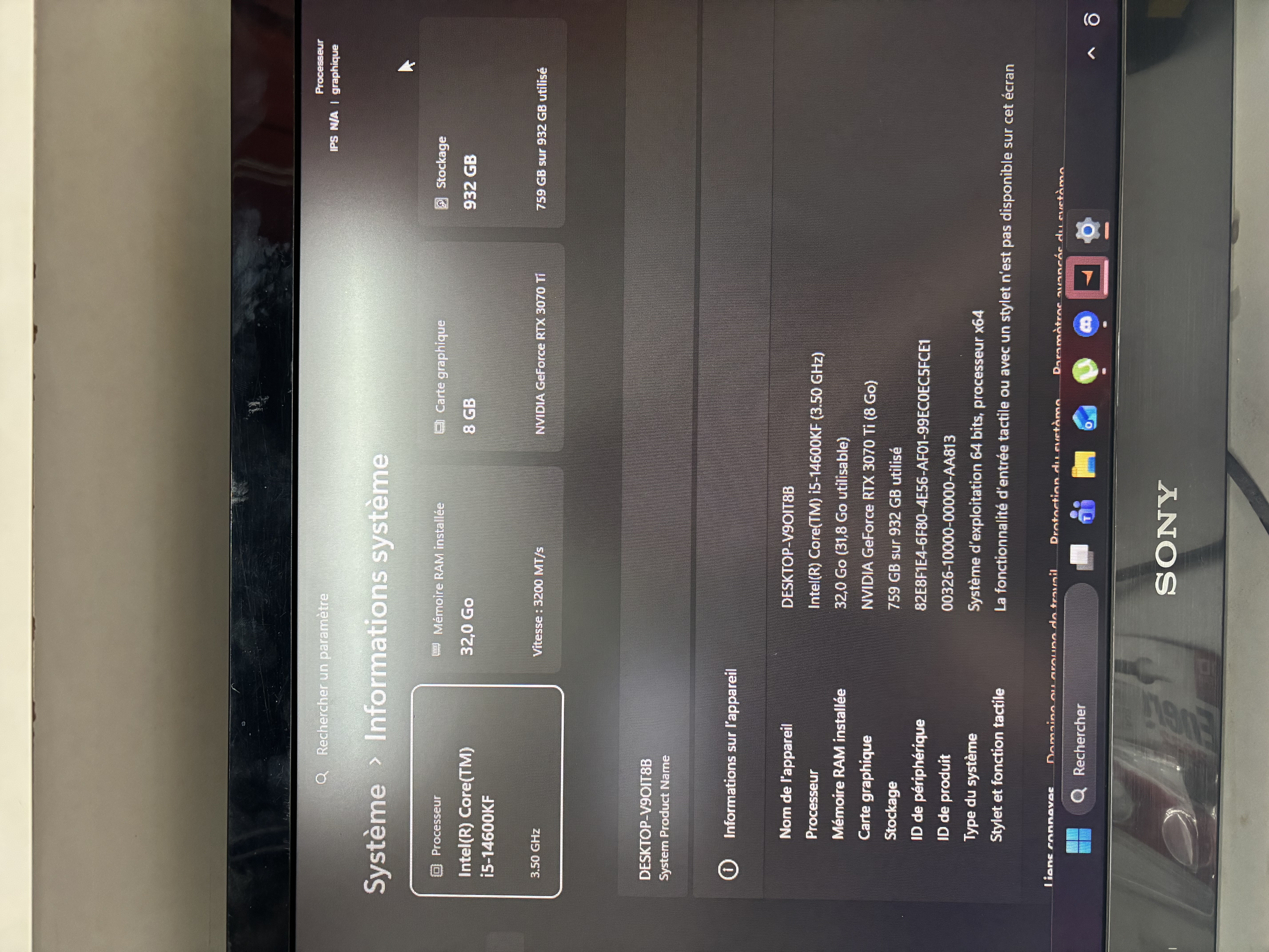 PC gamer Intel Core i5-14600KF RTX 3070 Ti 32 Go RAM SSD 1 To — photo 3