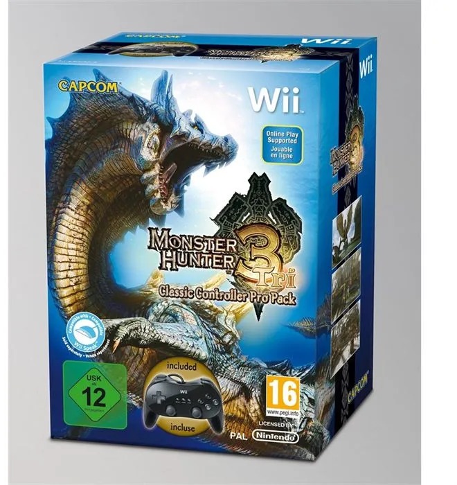 Monster Hunter Tri + manette classique Pro noire Wii