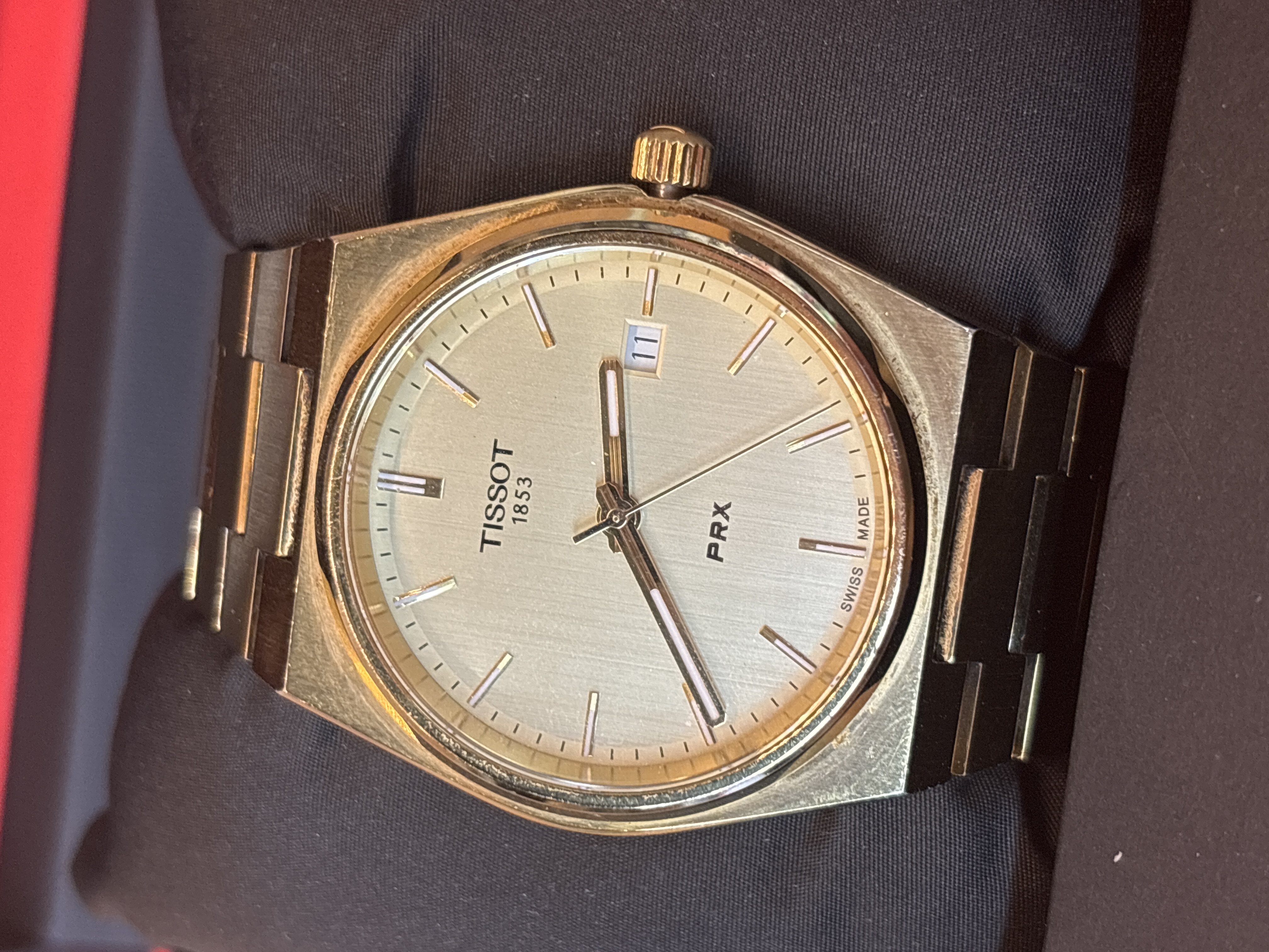 Montre Tissot PRX 1853 dorée avec date et écrin — photo 2