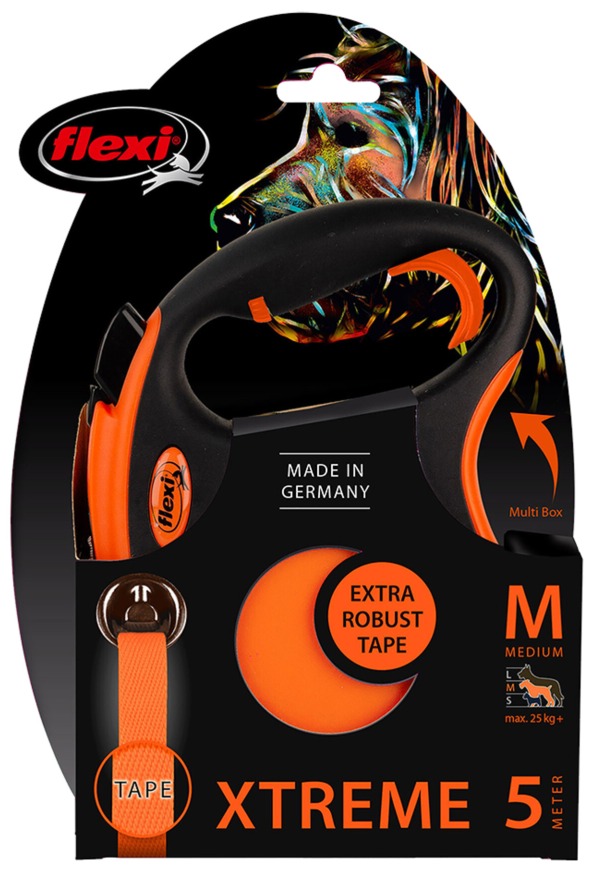 Laisse enrouleur Flexi Xtreme M 5 m jusqu’à 35 kg orange