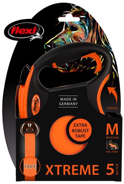 Laisse enrouleur Flexi Xtreme M 5 m jusqu’à 35 kg orange