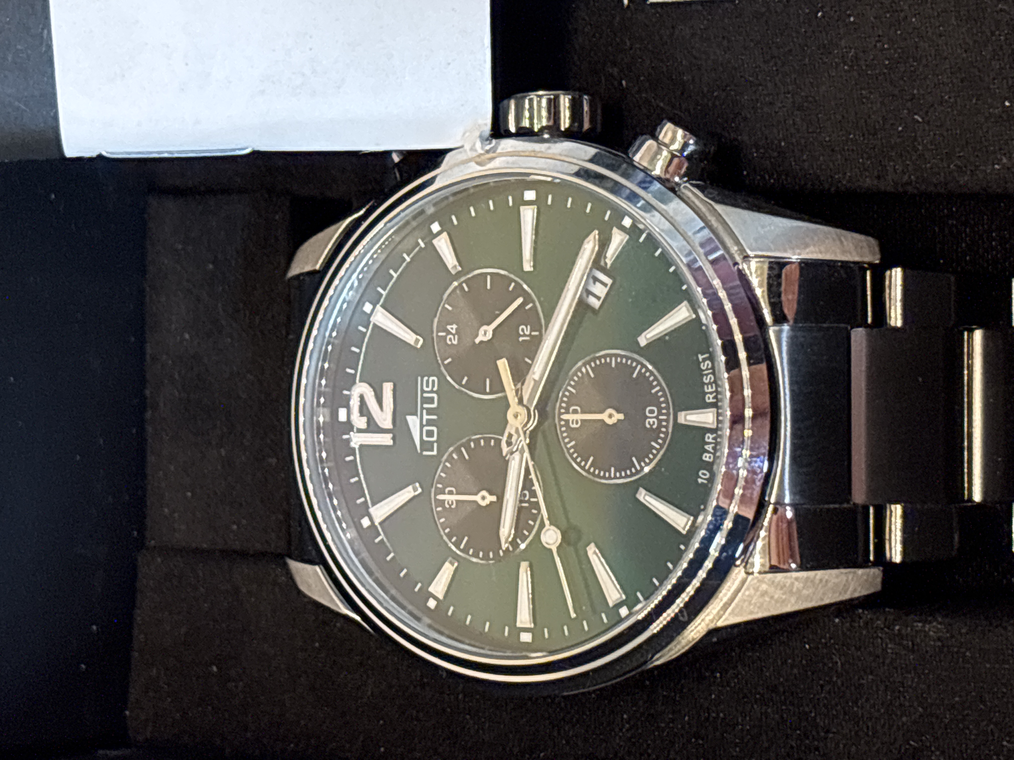Montre Lotus homme cadran vert bracelet métal avec coffret — photo 2