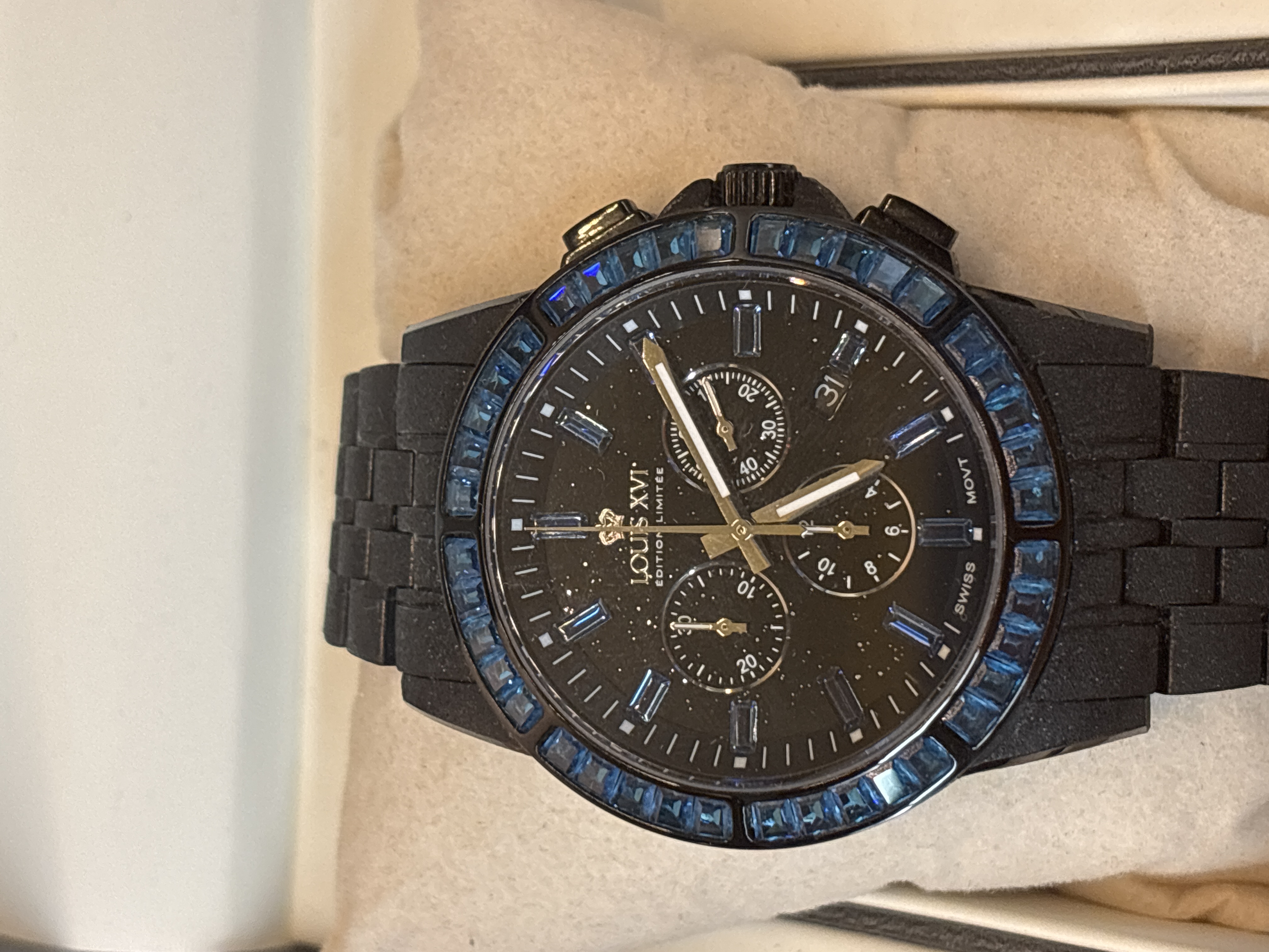 Montre chronographe Louis XVI édition limitée noire et bleue — photo 2