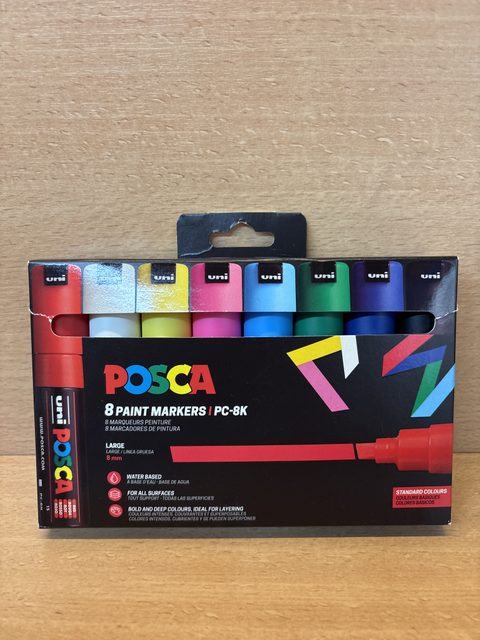 Lot de 8 marqueurs peinture Uni Posca PC-8K pointe large assortis