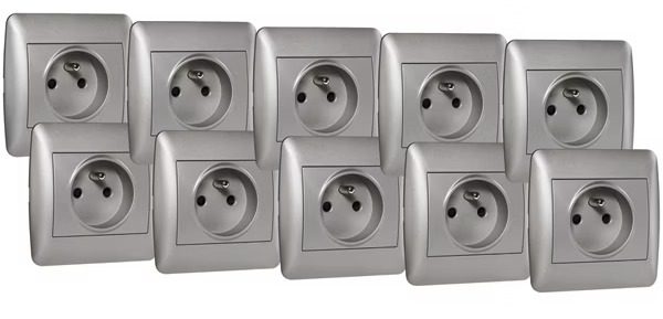 Lot de 10 prises 2P+T OME silver