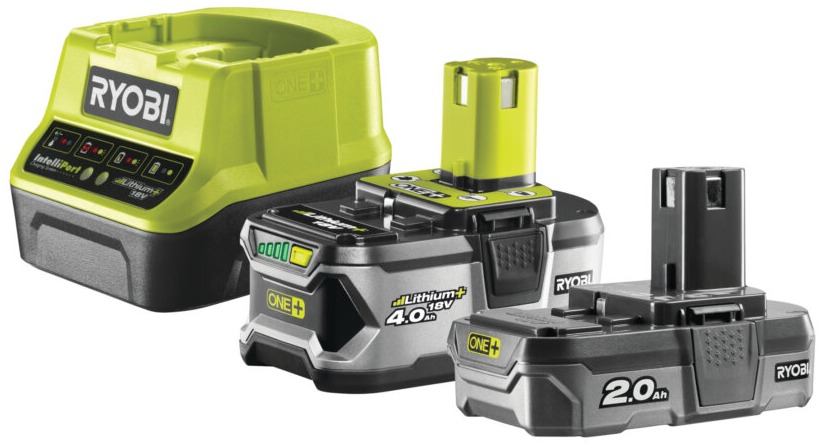 Kit Ryobi ONE+ 18 V chargeur RC18120 avec batteries 2 Ah et 4 Ah