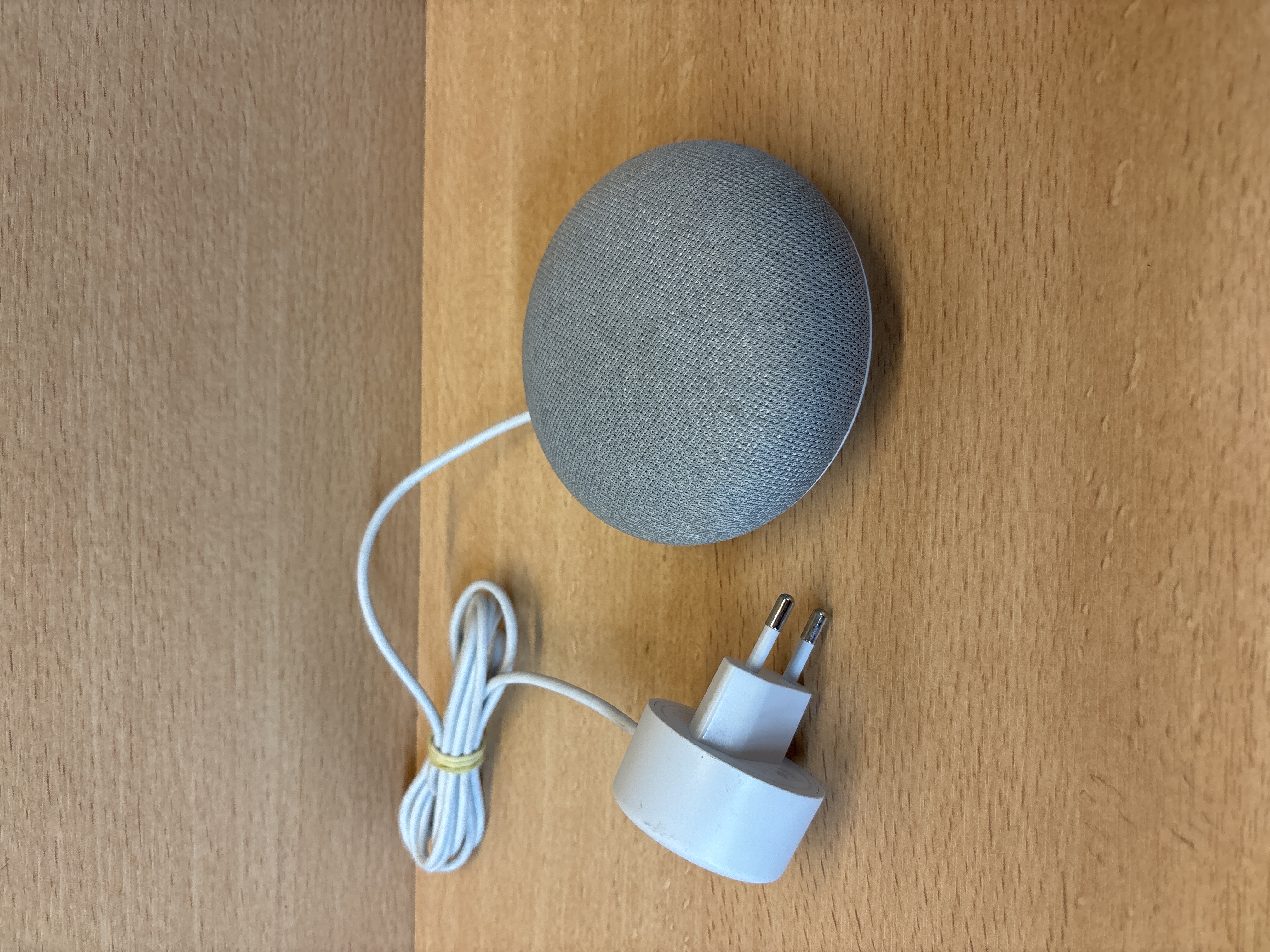 Google Home Mini enceinte connectée grise avec adaptateur secteur