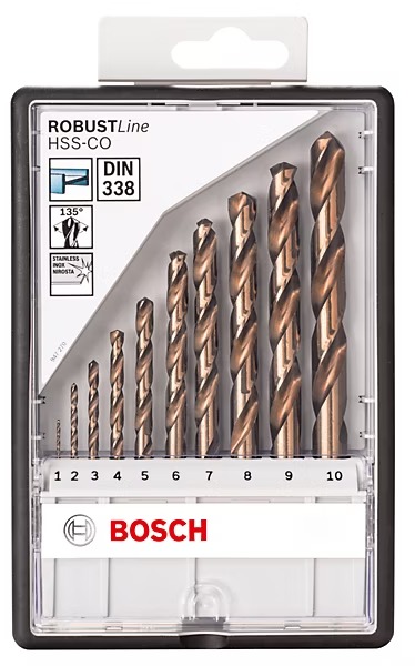 Coffret 10 forets métal Bosch Robust Line HSS-Co 1 à 10 mm