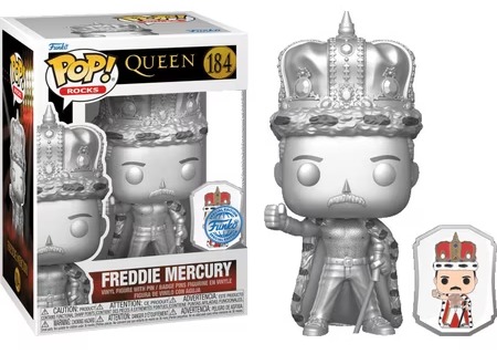 Funko Pop Freddie Mercury 184 Silver Chrome + Pin Exclusive Queen