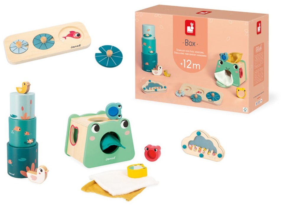 Janod Box 12 mois - 4 jouets d'éveil sensoriel