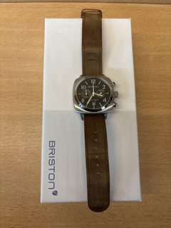 Montre Briston Clubmaster chronographe acier bracelet cuir marron 16140.S.C.1.LVBR