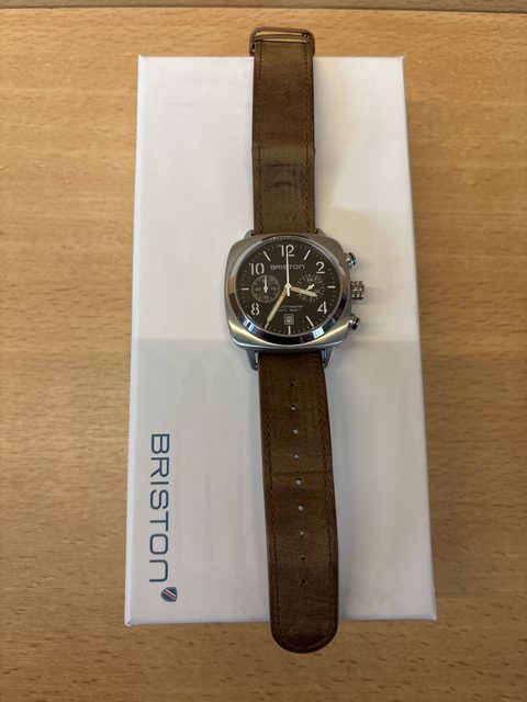 Montre Briston Clubmaster chronographe acier bracelet cuir marron 16140.S.C.1.LVBR