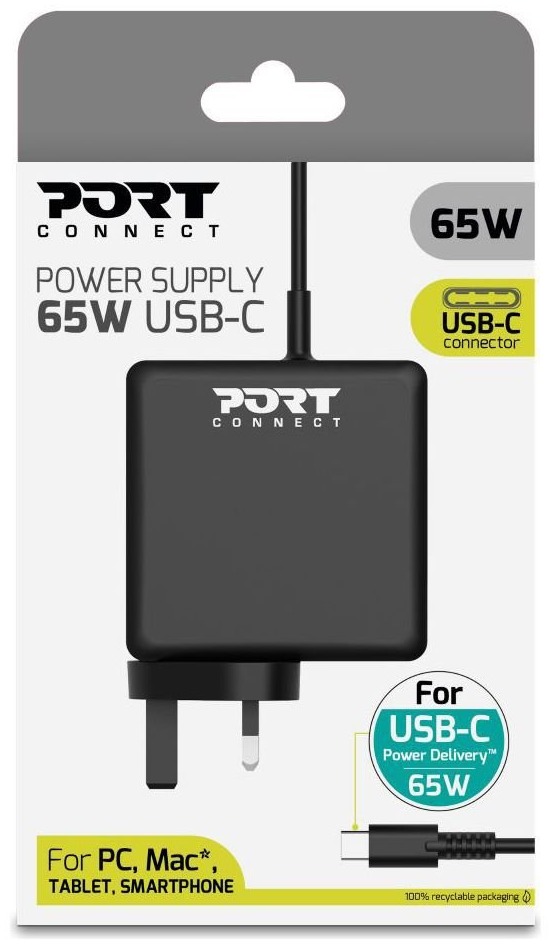 Chargeur USB-C Port Designs Connect 900097-UK 65W noir
