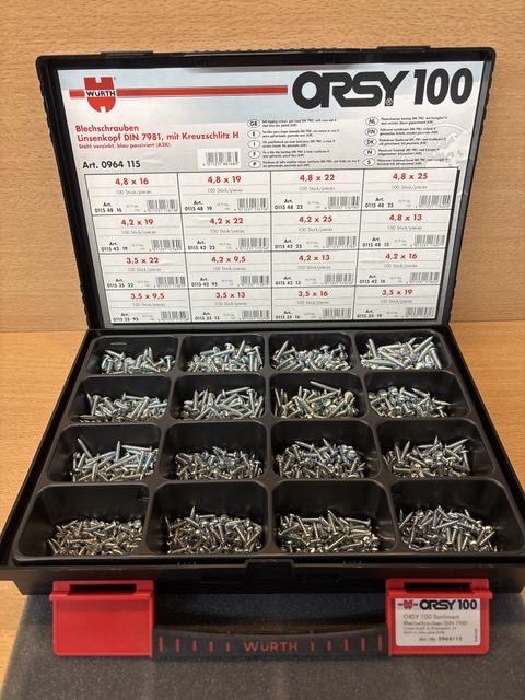 Coffret vis à tôle Würth ORSY 100 DIN 7981 tête bombée cruciforme acier zingué