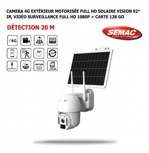 Caméra dôme SEMAC extérieure motorisée solaire 4G