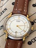 Montre Citizen Quartz homme 1991 bracelet cuir marron avec date — photo 2