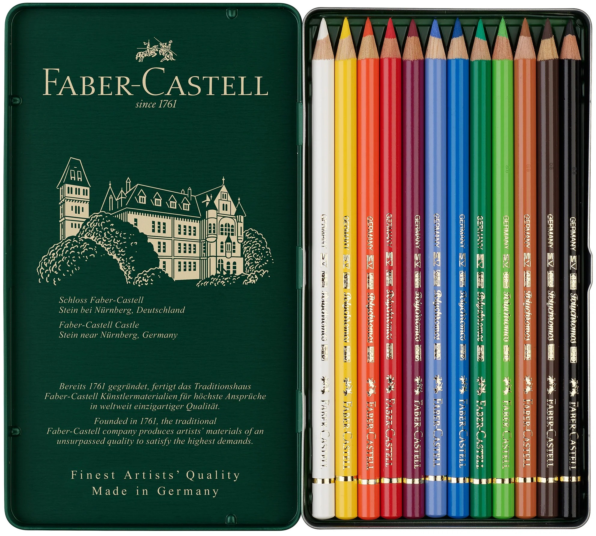 Faber-Castell Polychromos boîte métal 12 crayons de couleur