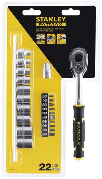 Stanley FATMAX cliquet 3/8" 120 dents + douilles et embouts 22 pièces