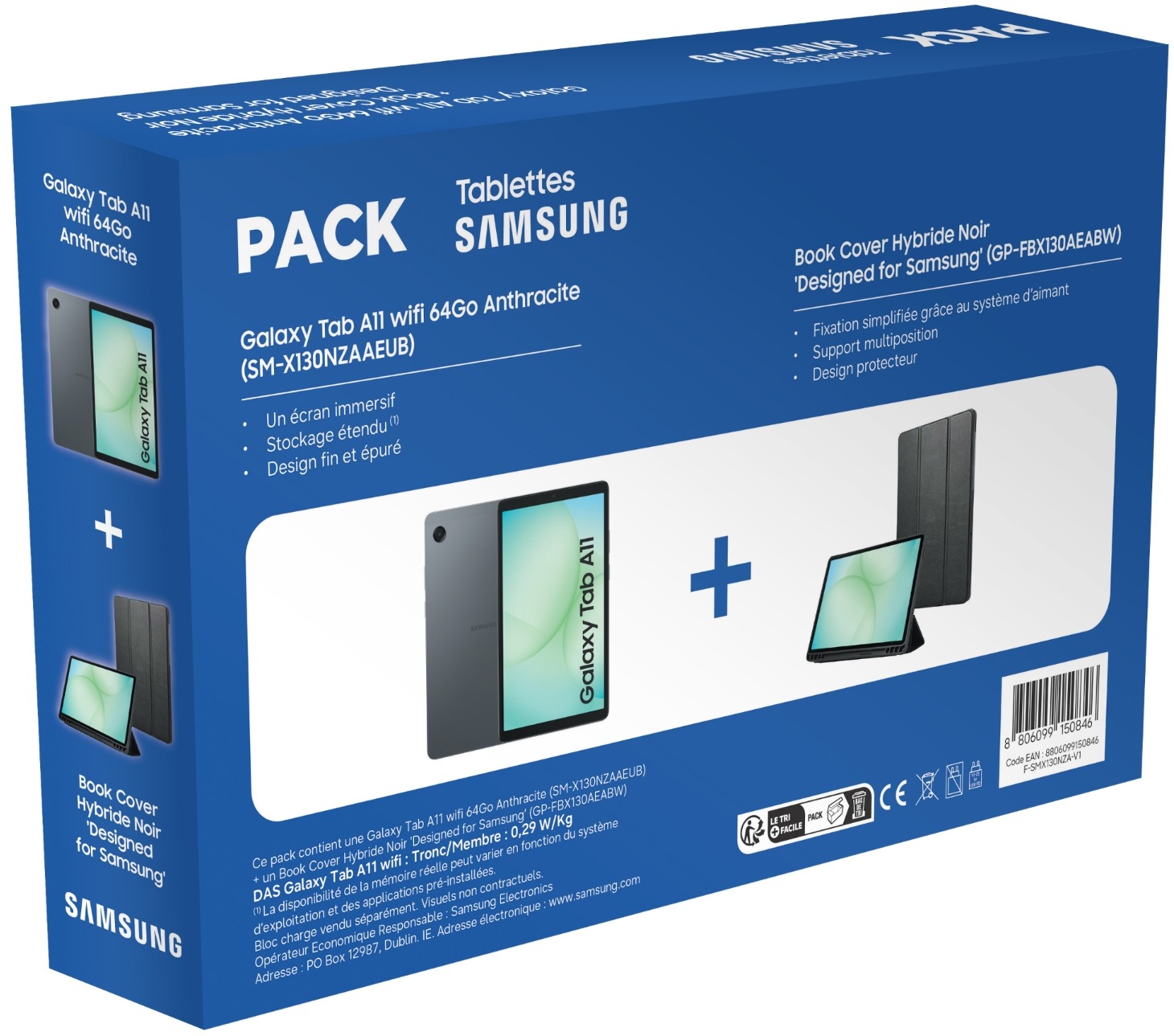 Pack tablette Samsung Galaxy Tab A11 WiFi 64 Go Gris + Book Cover