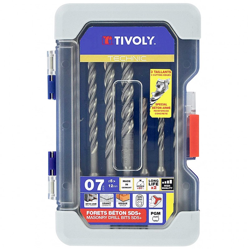 Tivoly coffret 7 forets béton SDS Plus Ø 5 à 12 mm